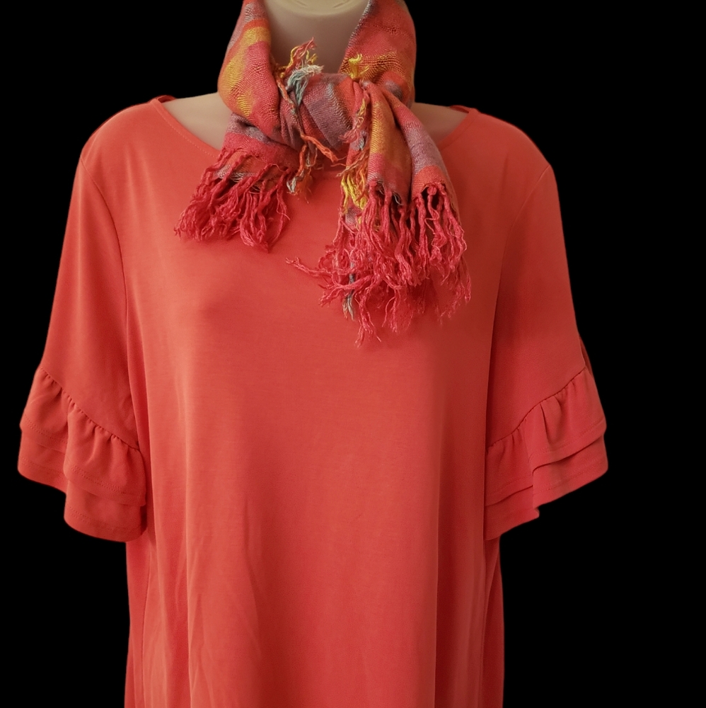 💙 Time & Tru Flutter Sleeve Blouse ( L 12-14) w/free Scarf!
